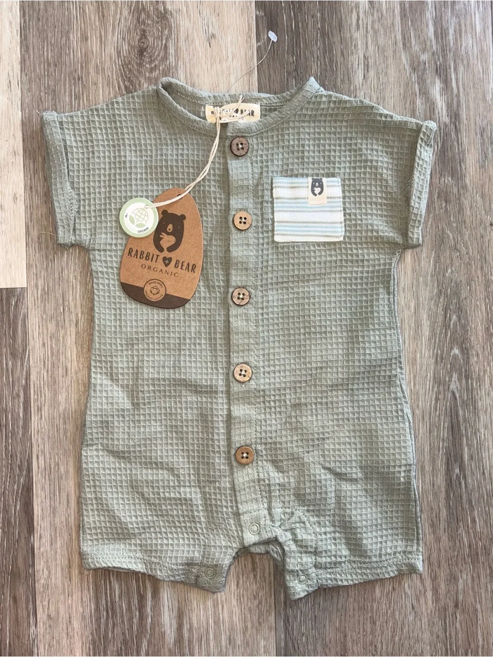 Rabbit + Bear Organic Sage Waffle Romper 0-3 months